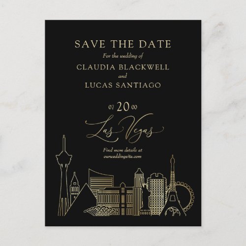 Las Vegas Black and Gold Wedding Postcard