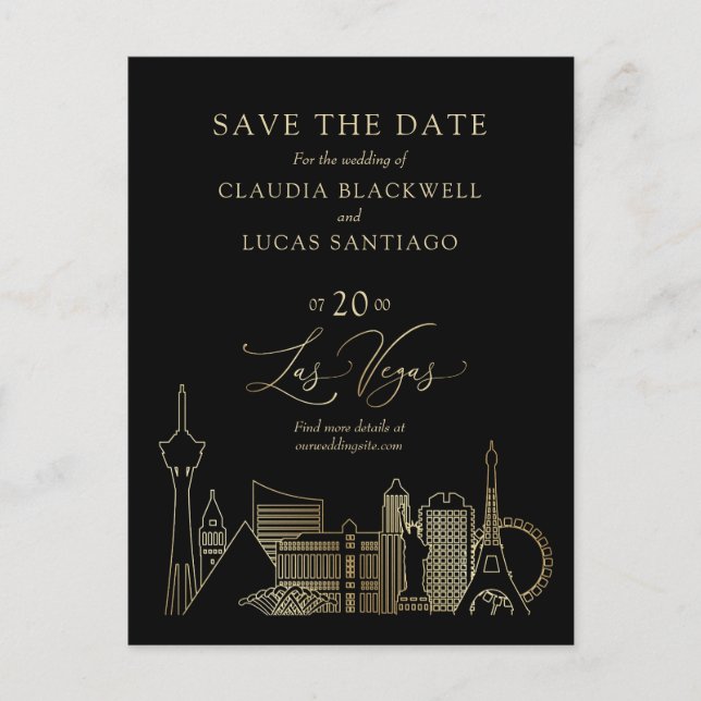 Las Vegas Black and Gold Wedding Postcard (Front)