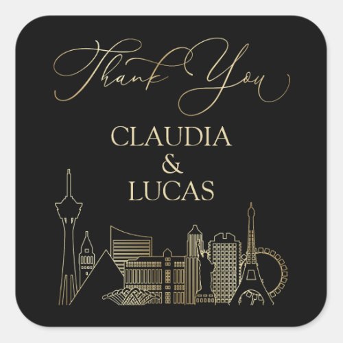 Las Vegas Black and Gold Wedding Square Sticker