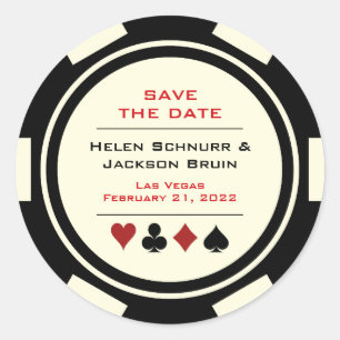 Las Vegas Black Cream Poker Chip Save The Date Classic Round Sticker