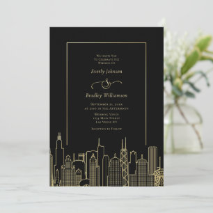 Las Vegas Black Gold Elegant Destination Wedding Invitation