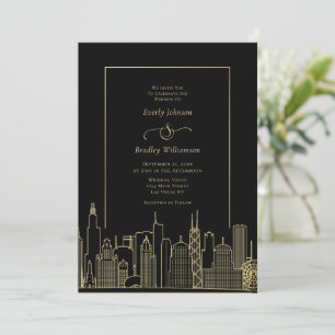 Las Vegas Black Gold Elegant Photo QR Code Wedding Invitation