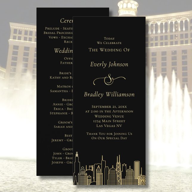 Las Vegas Black Gold Skyline Chic Wedding Program (Creator Uploaded)