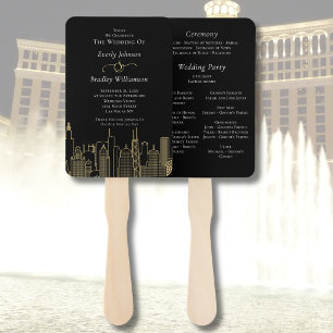 Las Vegas Black White Gold Sophisticated Program Hand Fan