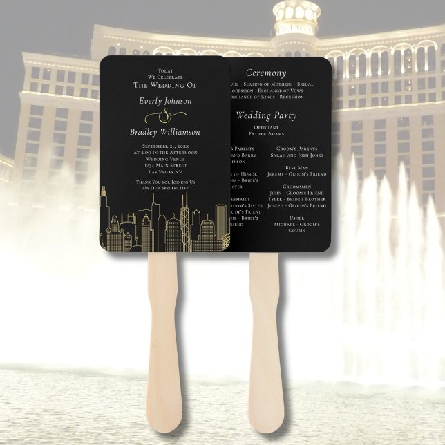 Las Vegas Black White Gold Sophisticated Program Hand Fan (Creator Uploaded)