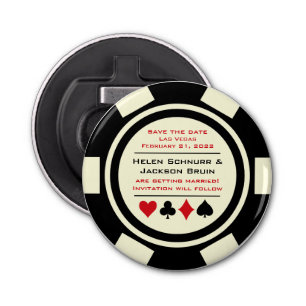 Las Vegas Black White Poker Chip Save The Date Bottle Opener