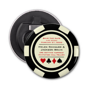Las Vegas Black White Poker Chip Save The Date Bottle Opener