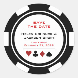 Las Vegas Black White Poker Chip Save The Date Classic Round Sticker