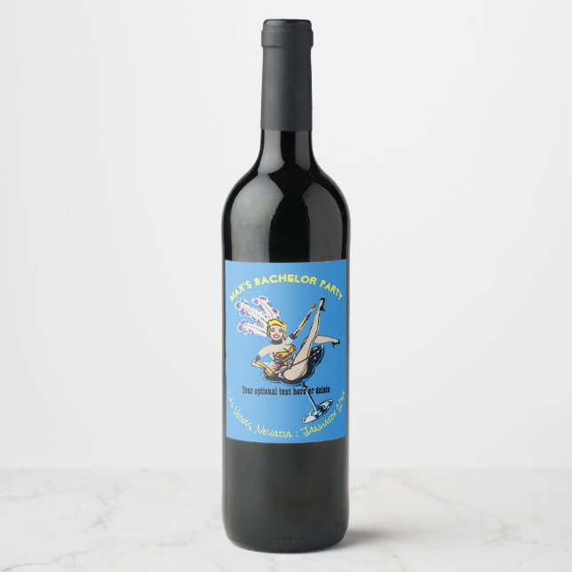Las Vegas Blonde Showgirl Bachelor Party Wine Label (Front)