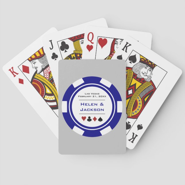 Las Vegas Blue White Gray Poker Chip Wedding Cards (Back)