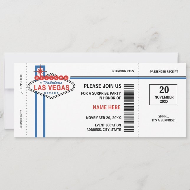 Las Vegas Boarding Pass Invitations (Front)