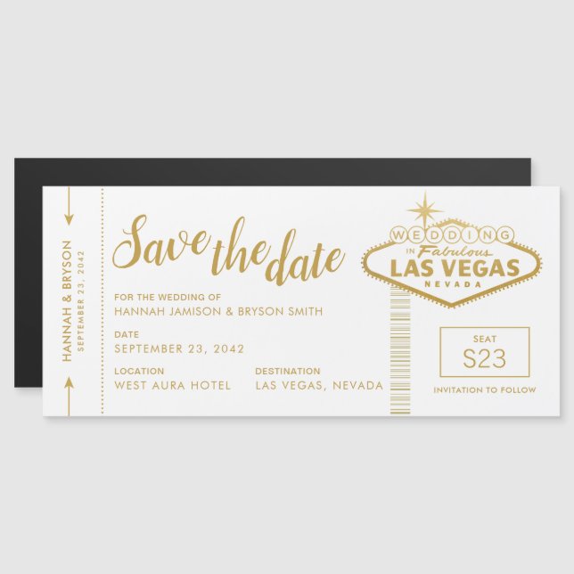 Las Vegas Boarding Pass Magnetic Save the Date (Front/Back)