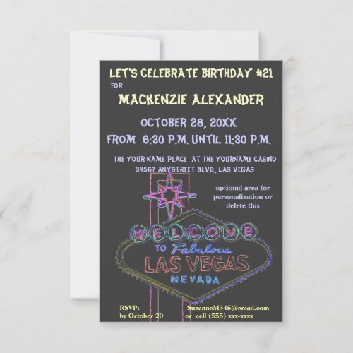Las Vegas Boulevard Casino Birthdays Parties 21st Invitation