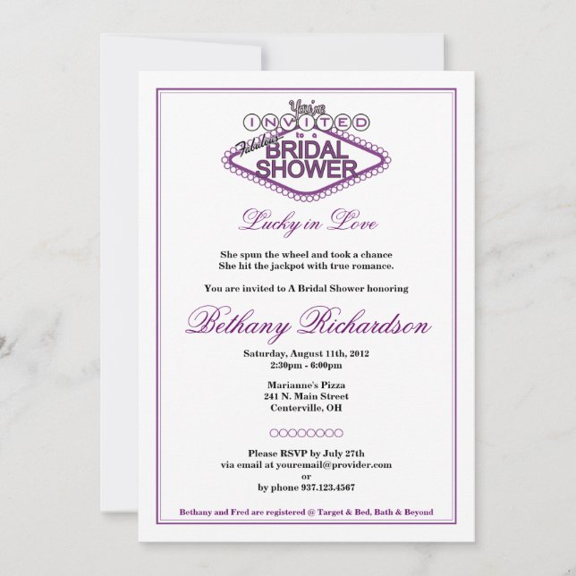 Las Vegas Bridal Shower Invitation - Purple (Front)
