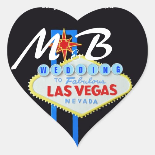 Las Vegas Bride and Groom Initials Heart Sticker