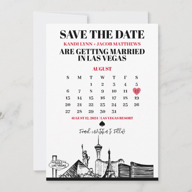 Las Vegas Calendar Save The Date Invitation (Front)
