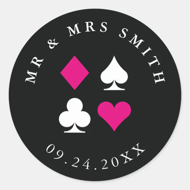 Las Vegas Card Suit Theme Custom COLOR and TEXT Classic Round Sticker ...