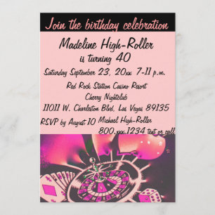 Las Vegas Casino Birthday Party Pink Black Invitation