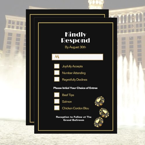 Las Vegas Casino Black and Gold Dinner Choice RSVP Invitation