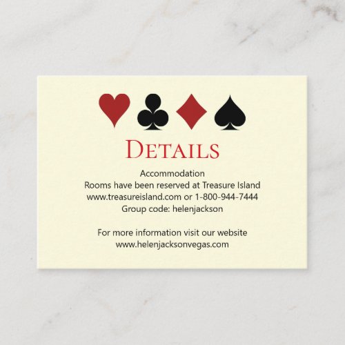 Las Vegas Casino Black Cream Wedding Details Enclosure Card