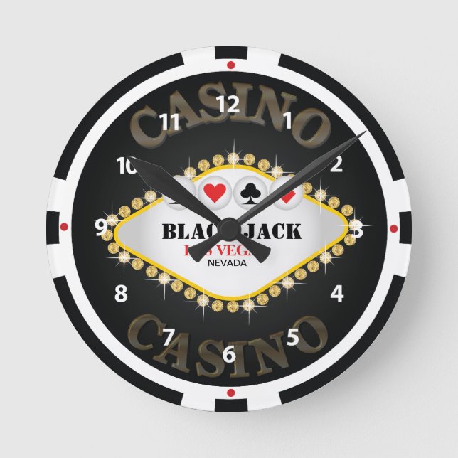 Las Vegas Casino Black Jack Chip Wall Clock (Front)