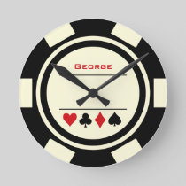 Las Vegas Casino Black Off White Poker Chip Round Clock