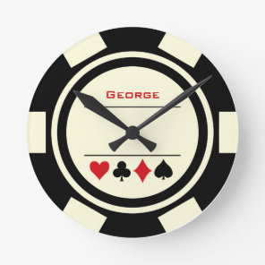 Las Vegas Casino Black Off White Poker Chip Round Clock