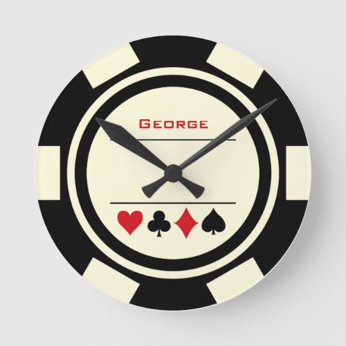 Las Vegas Casino Black Off White Poker Chip Round Clock