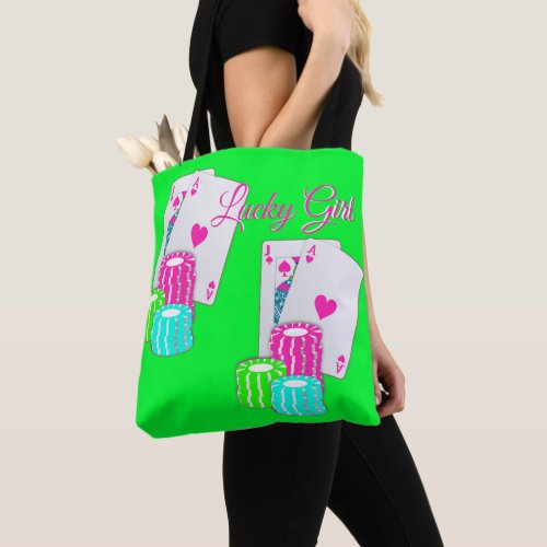 Las Vegas Casino Blackjack And Chips Lucky Girl Tote Bag