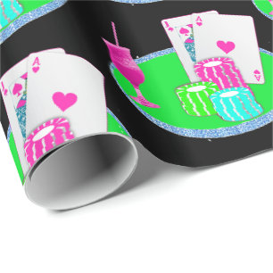 Las Vegas Casino Blackjack Table Cards Poker Chips Wrapping Paper