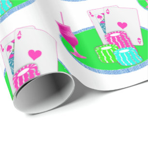 Las Vegas Casino Blackjack Table Cards Poker Chips Wrapping Paper