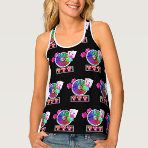 Las Vegas Casino Cards Chips Dice 7's And Wheel Tank Top