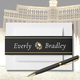Las Vegas Casino Chip Black Gold Heart Wedding Invitation Belly Band