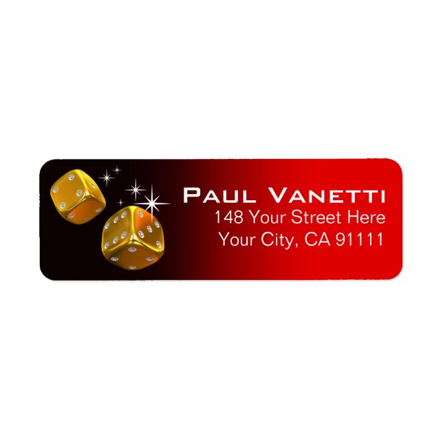 Las Vegas Casino Chip Party | red gold dice Label (Front)