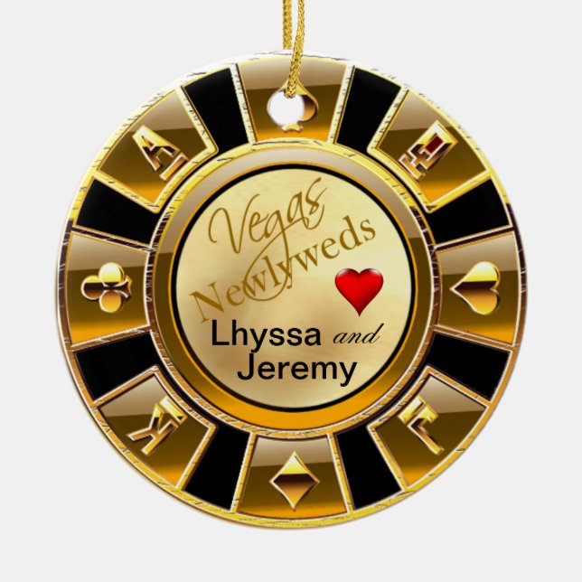 Las Vegas Casino Chip photo black/gold/sand Ceramic Ornament (Front)