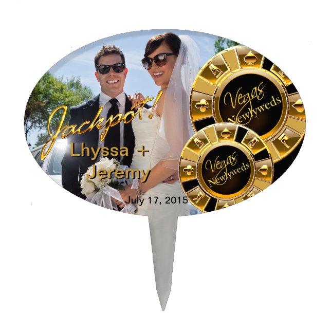 Las Vegas Casino Chip Wedding Photo Cake Topper (Front)