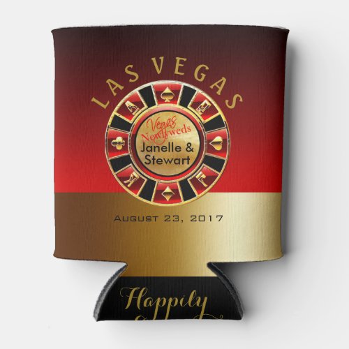 Las Vegas Casino Chip Wedding  red gold Can Cooler