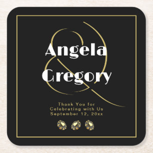 Las Vegas Casino Chips Black Gold White Wedding Square Paper Coaster