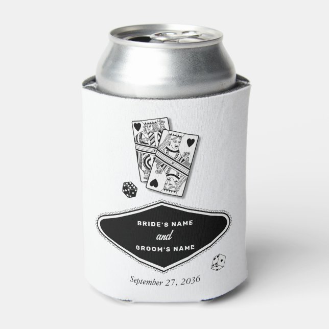 Las Vegas Casino Destination Wedding Black White Can Cooler (Can Front)