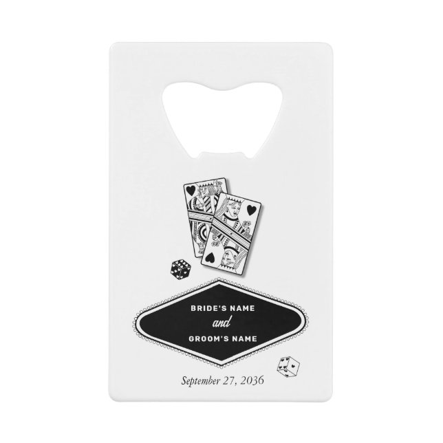 Las Vegas Casino Destination Wedding Black White Credit Card Bottle Opener (Front)