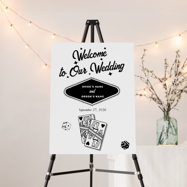 Las Vegas Casino Destination Wedding Black White Foam Board (In Situ (Stand))