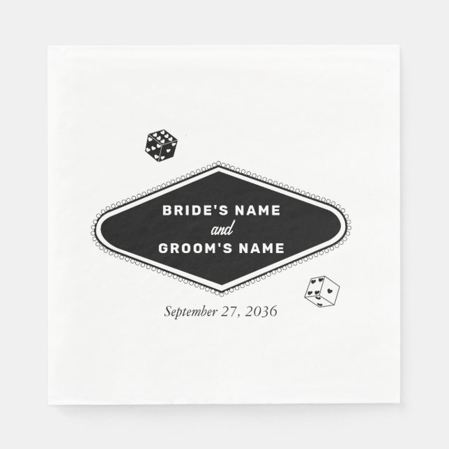Las Vegas Casino Destination Wedding Black White Napkins (Front)