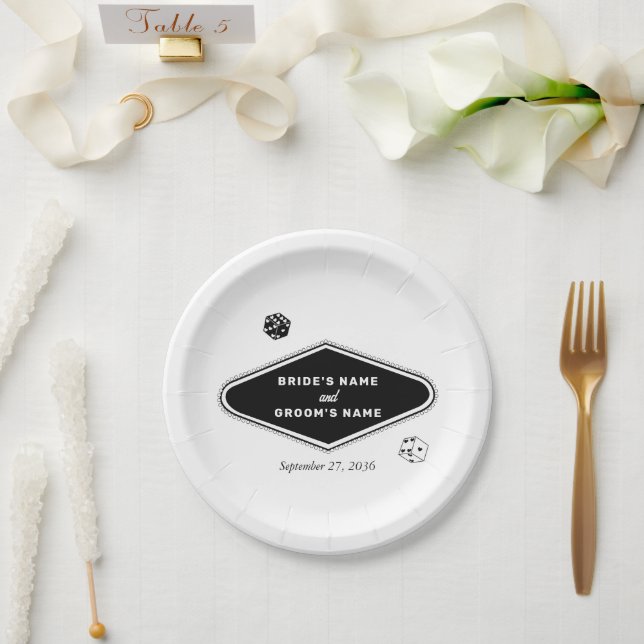 Las Vegas Casino Destination Wedding Black White Paper Plates (Wedding)