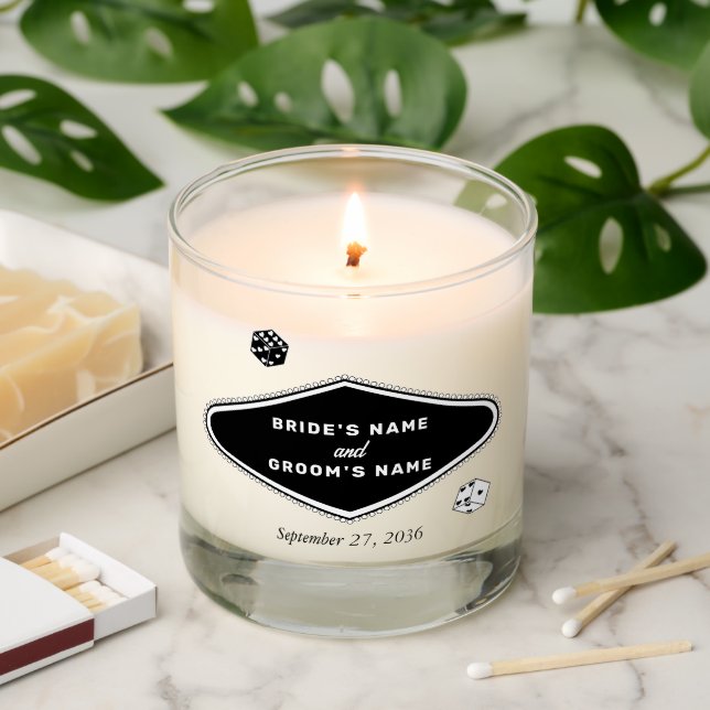 Las Vegas Casino Destination Wedding Black White Scented Candle (Lit)