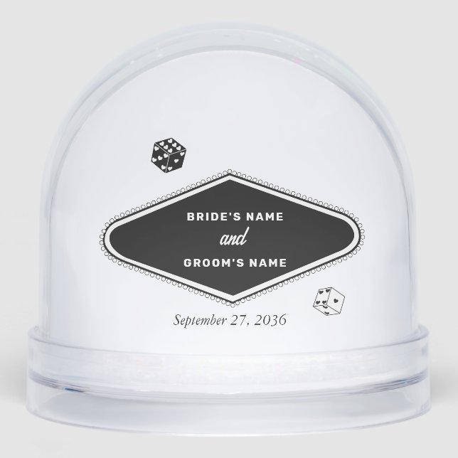 Las Vegas Casino Destination Wedding Black White  Snow Globe (Front)