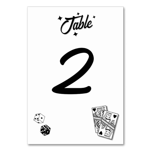 Las Vegas Casino Destination Wedding Black White Table Number (Front)
