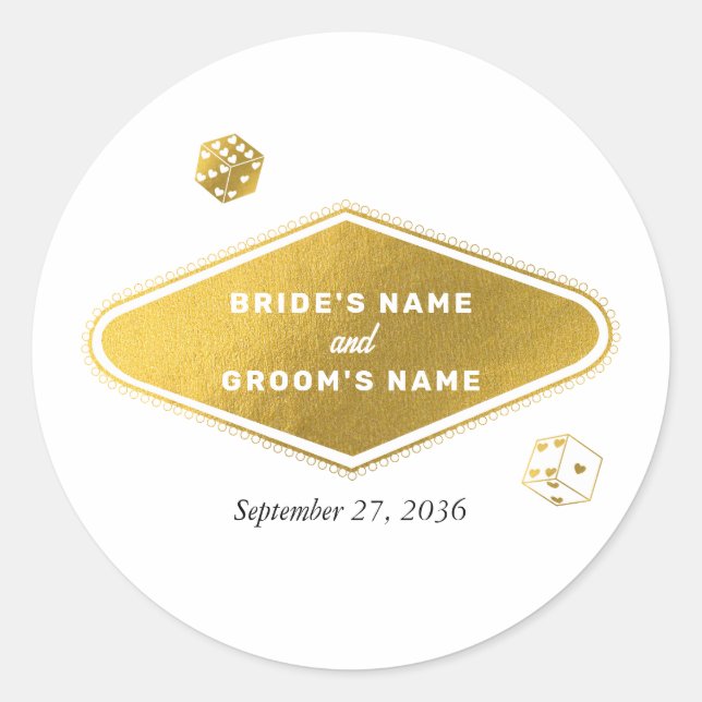 Las Vegas Casino Destination Wedding Gold Classic Round Sticker (Front)