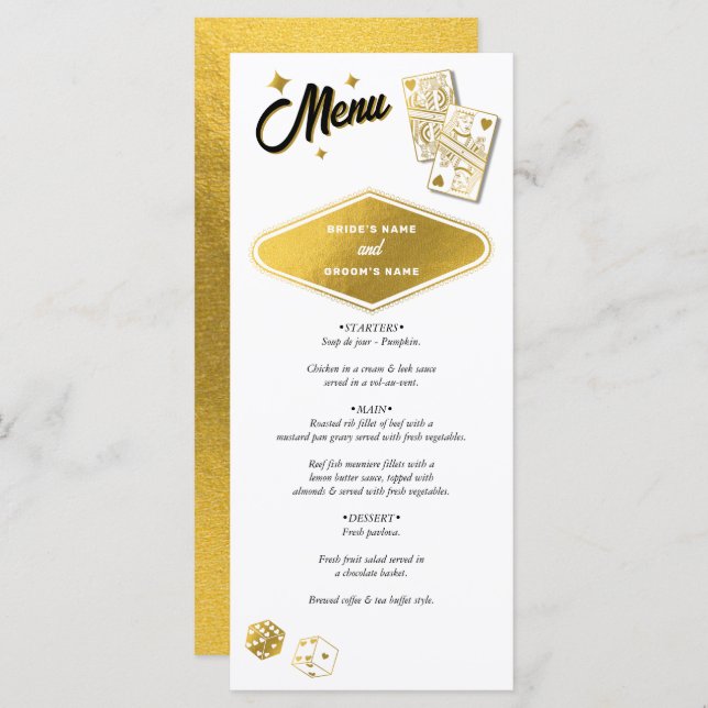 Las Vegas Casino Destination Wedding Gold Menu (Front/Back)