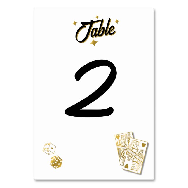 Las Vegas Casino Destination Wedding Gold Table Number (Front)