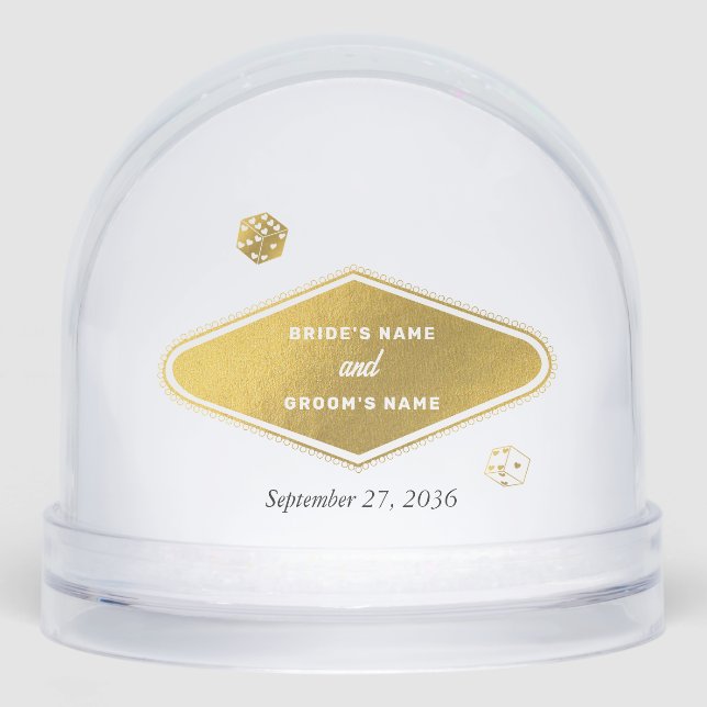 Las Vegas Casino Destination Wedding Gold White  Snow Globe (Front)